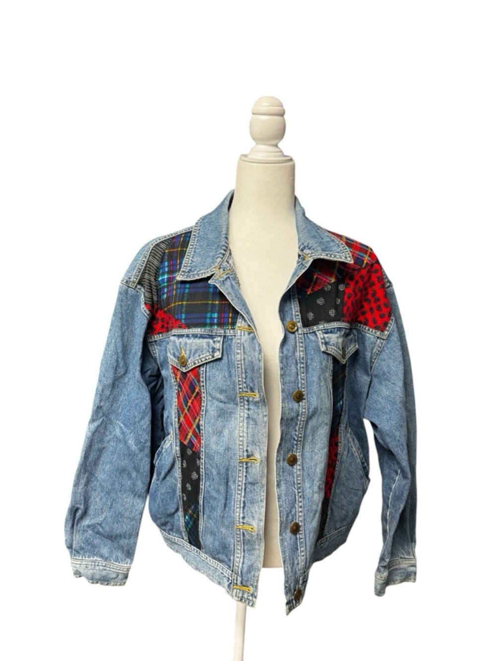 Vintage Carole Little Patchwork Denim Jacket Ladies Multicolor large 80s 90s